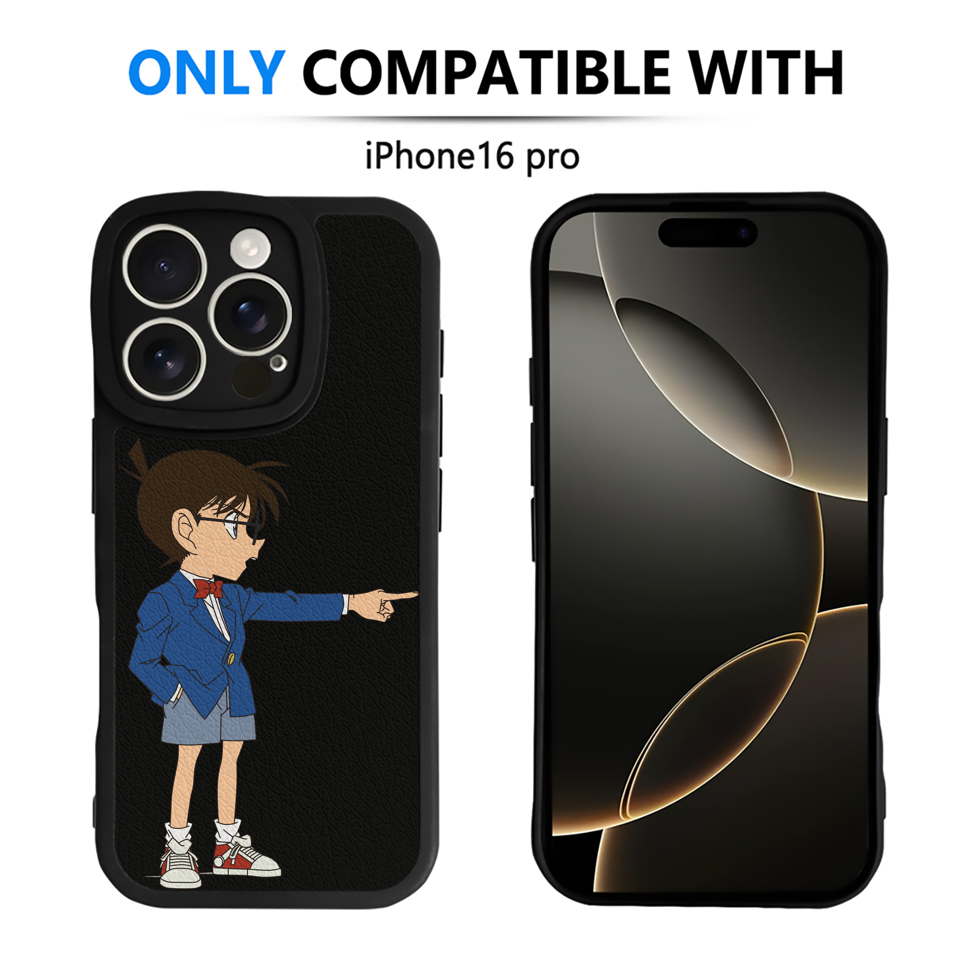 （画像用） 名探偵コナン 江戸川 コナン Detective Conan Conan Edogawa 【iPhone 16シリーズ対応】シリコンスマホケース（レザー調） 材質：シリコン